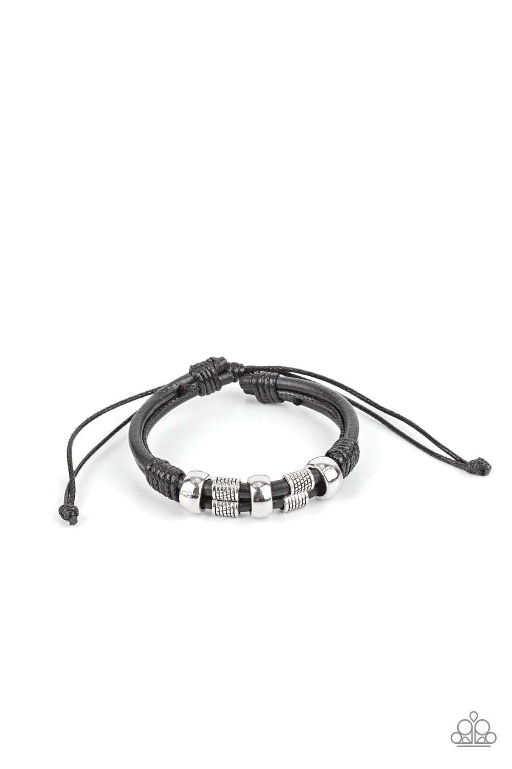 Urban Cattle Drive - Black Leather & Textured Silver Accent Paparazzi Urban Bracelet