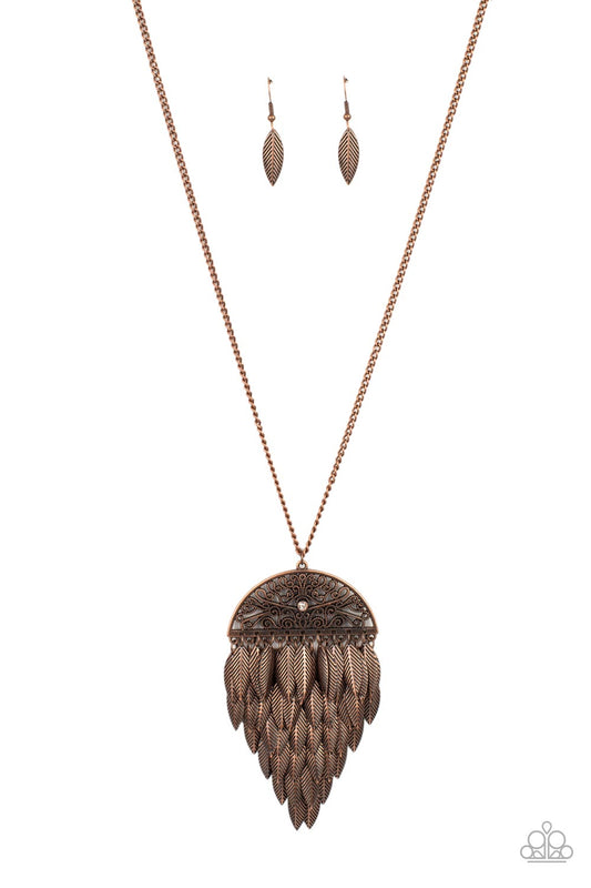 Canopy Cruise - Copper Leafy Fringe/Ornate Filigree Pendant Paparazzi Necklace & matching earrings