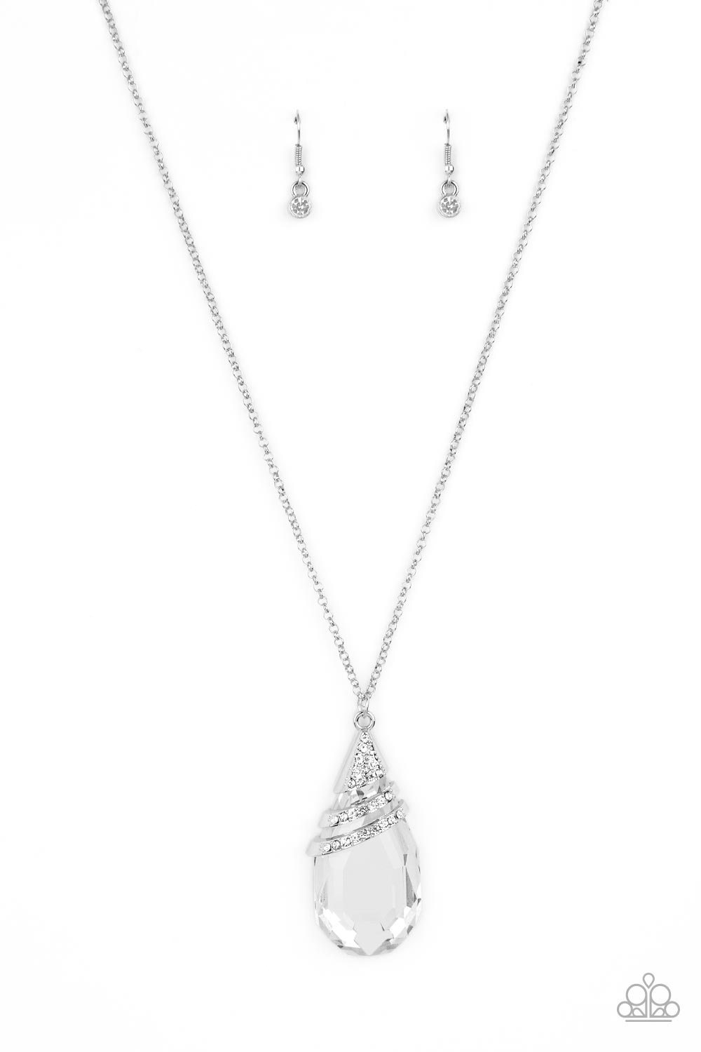 Demandingly Diva - White Oversized Teardrop Gem Pendant Paparazzi Necklace & matching earrings