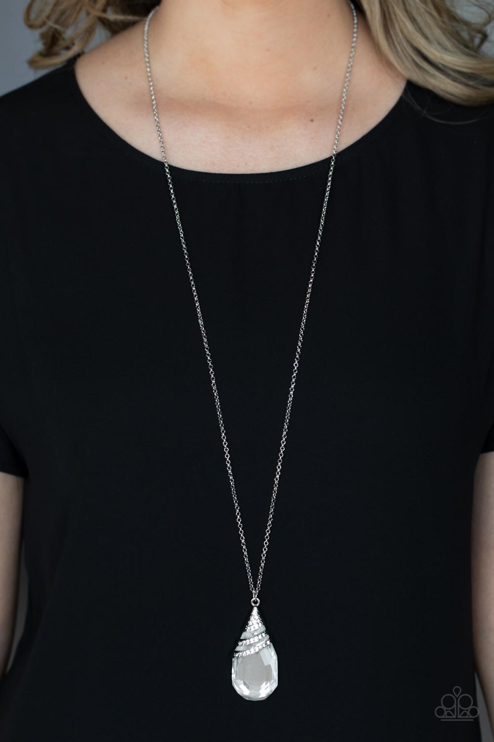 Demandingly Diva - White Oversized Teardrop Gem Pendant Paparazzi Necklace & matching earrings