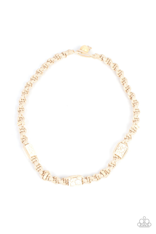 Explorer Exclusive - White Cylindrical Stones/Woven Macrame Style Paparazzi Urban Necklace