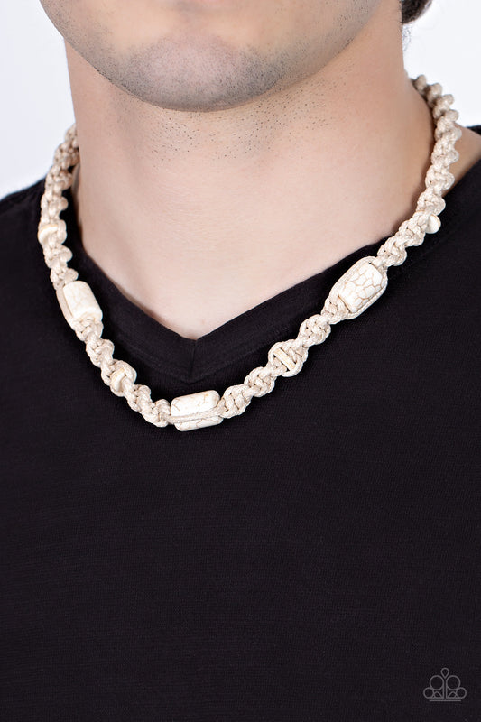 Explorer Exclusive - White Cylindrical Stones/Woven Macrame Style Paparazzi Urban Necklace