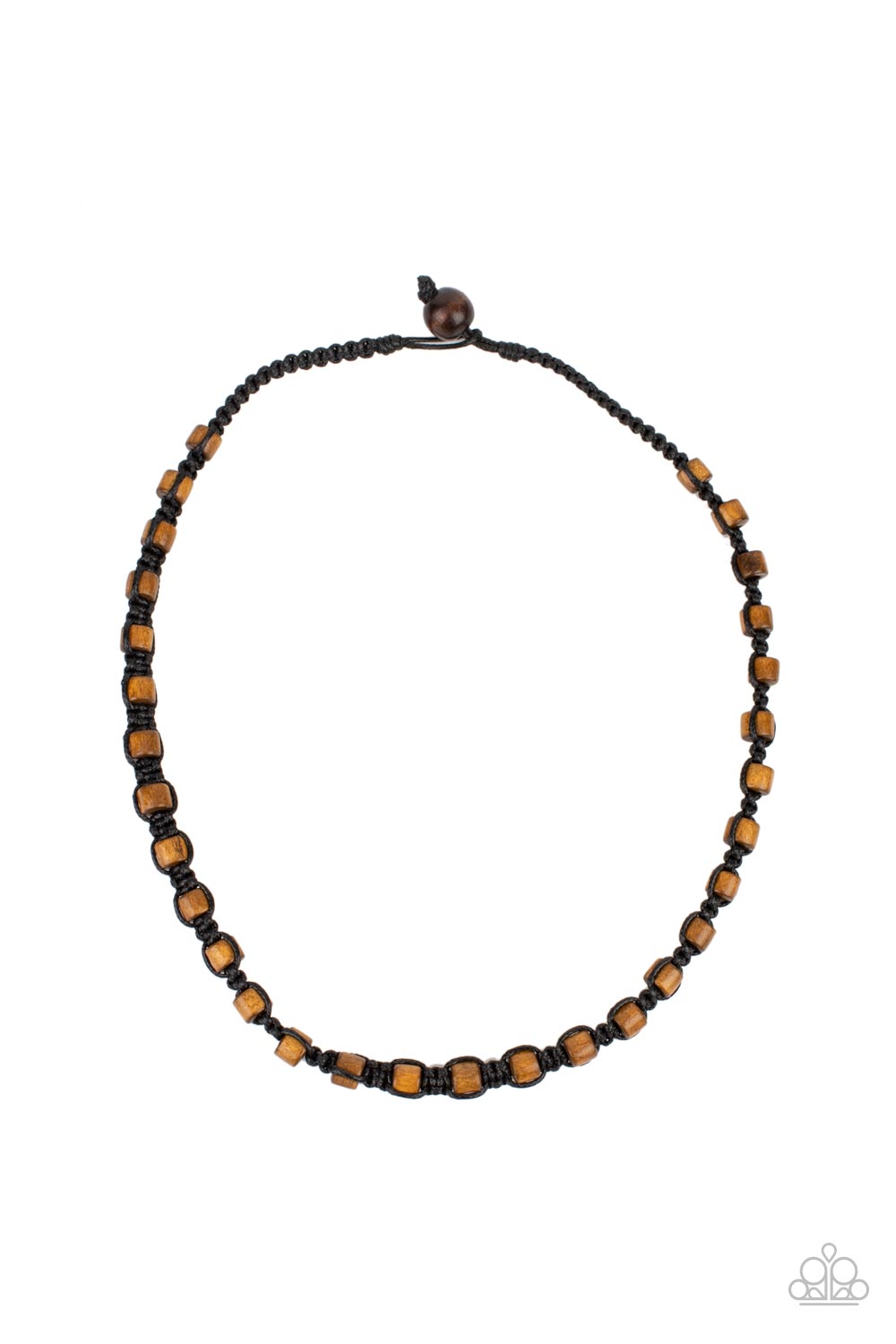 Highland Hustler - Multi Light Brown Wooden Beads & Rustic Black Cord Paparazzi Urban Necklace