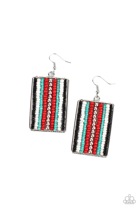 Beadwork Wonder - Red, Black, White, Blue, & Sliver Beaded Paparazzi Earrings