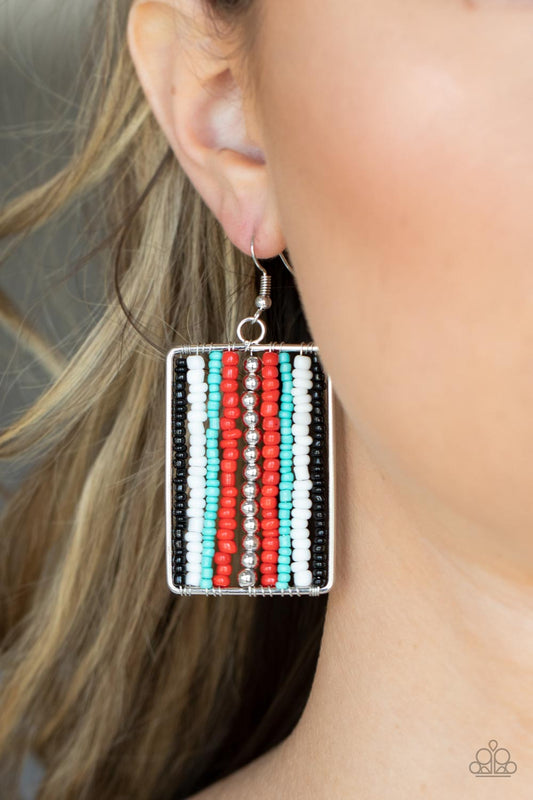Beadwork Wonder - Red, Black, White, Blue, & Sliver Beaded Paparazzi Earrings