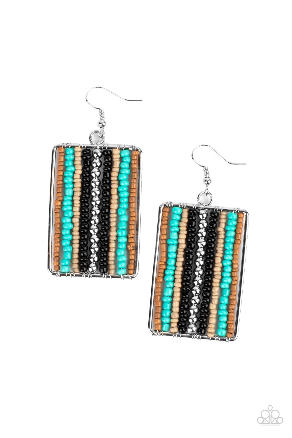Beadwork Wonder - Black Brown, Turquoise, & Tan Seed Bead Paparazzi Earrings