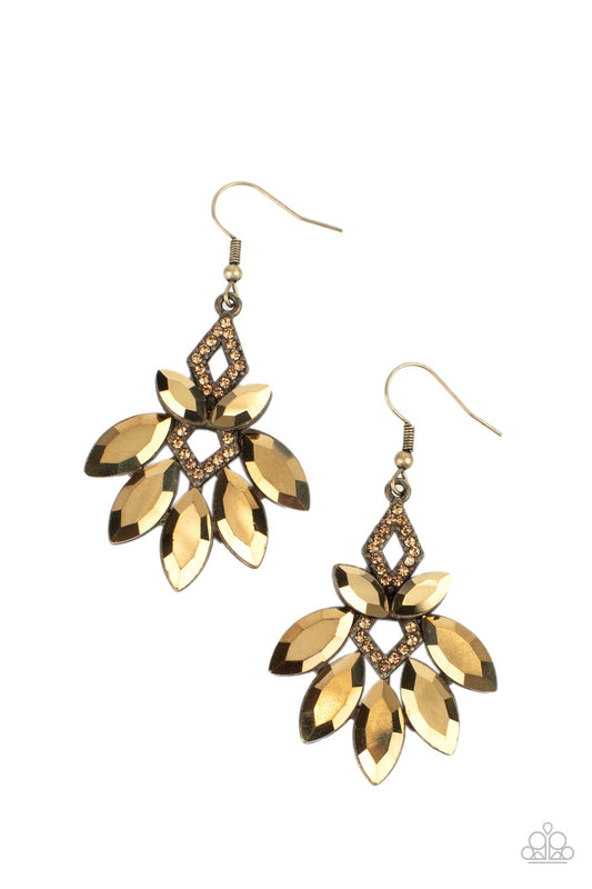 Galaxy Grandeur - Brass Frames & Marquise Style Cut Aurum Gem Paparazzi Earrings