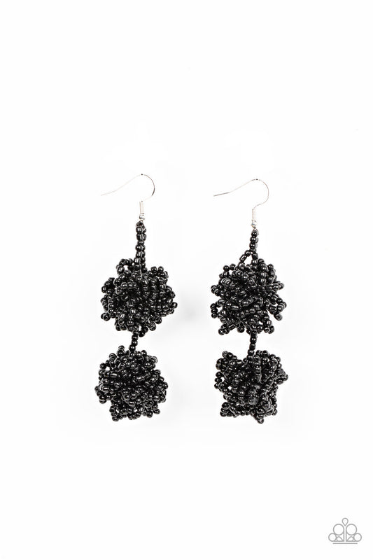 Celestial Collision - Black Seed Bead Knotted Paparazzi Earrings