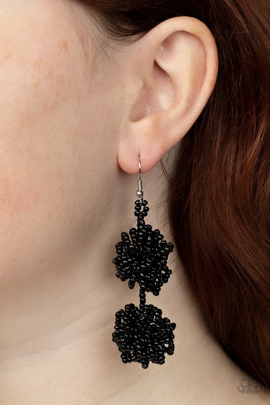 Celestial Collision - Black Seed Bead Knotted Paparazzi Earrings