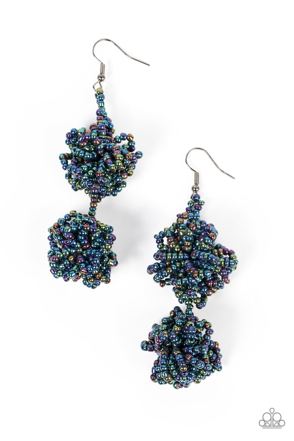 Celestial Collision - Multi Oil Spill Seed Bead Knotted Paparazzi Earrings