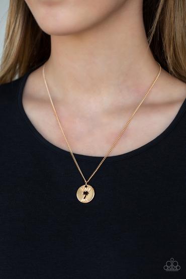 Palm Tree Paradise - Gold Palm Tree Cutout & Stamped "Beach Days' Pendant Paparazzi Necklace & matching earrings