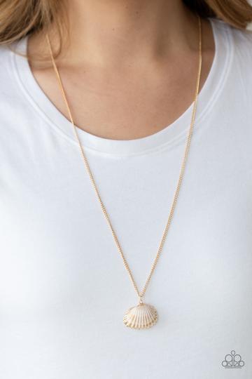 Show and SHELL - Gold Chain/White Seashell Pendant Paparazzi Necklace & matching earrings