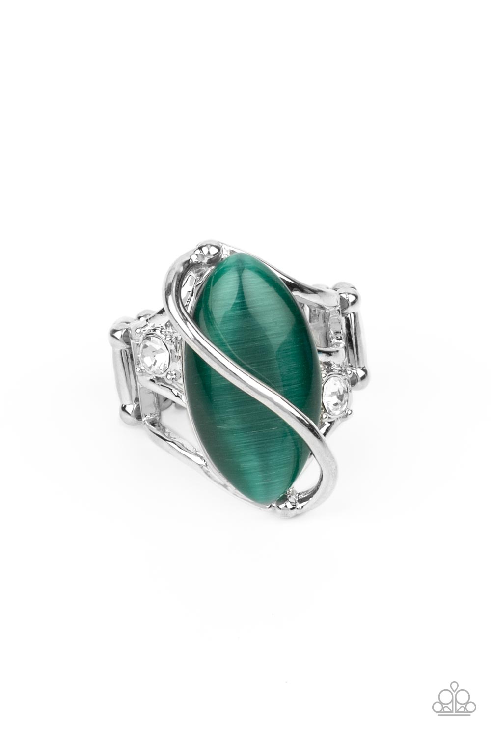 Enlightened Elegance - Green Cat's Eye Stone & White Rhinestones Paparazzi Ring