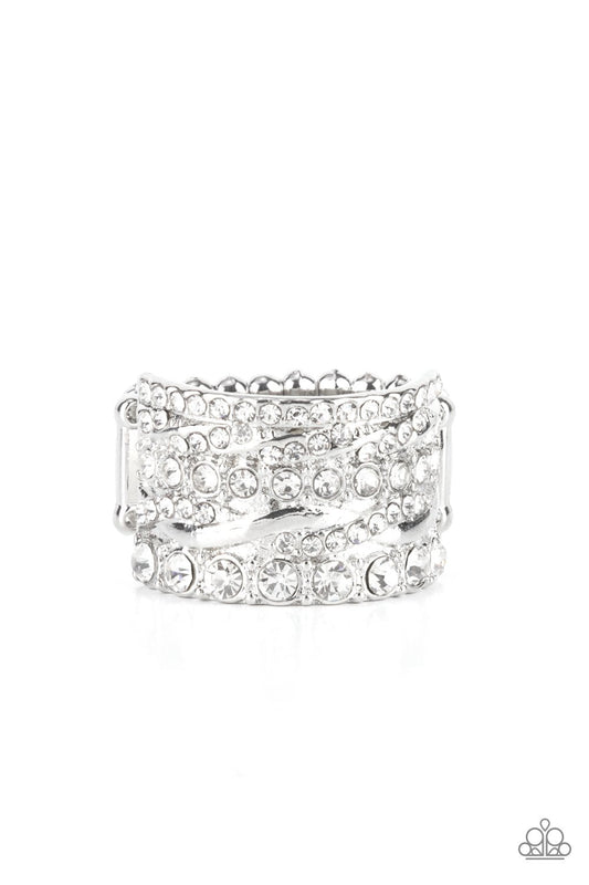 Exclusive Elegance - White Mismatched Rhinestone Paparazzi Ring - Life of the Party October 2021