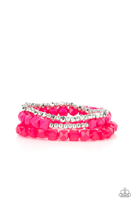 Vacay Vagabond - Pink Solid & Opaque Beaded Set of 3 Paparazzi Stretch Bracelets