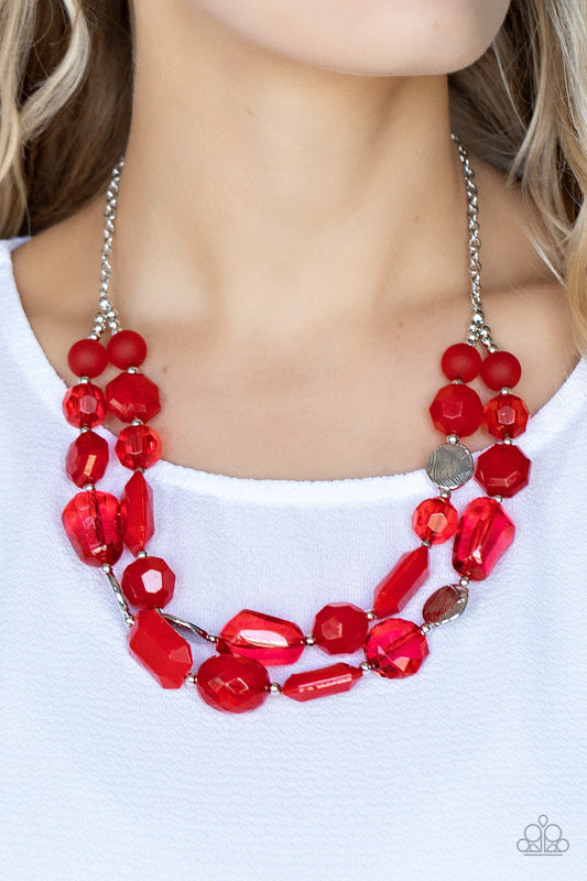 Oceanic Opulence - Red Varying Beaded Double Chain Paparazzi Necklace & matching earrings