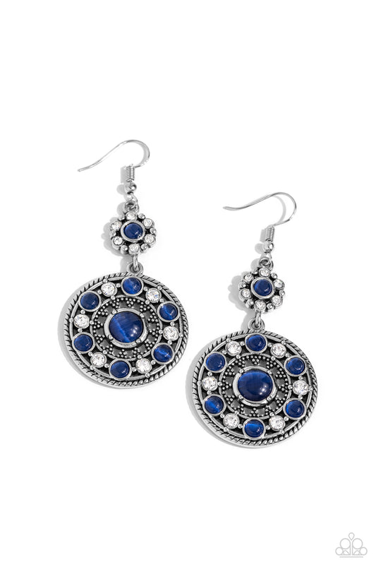 Party at My PALACE - Blue Cat's Eye Stones/White Rhinestones Paparazzi Earrings