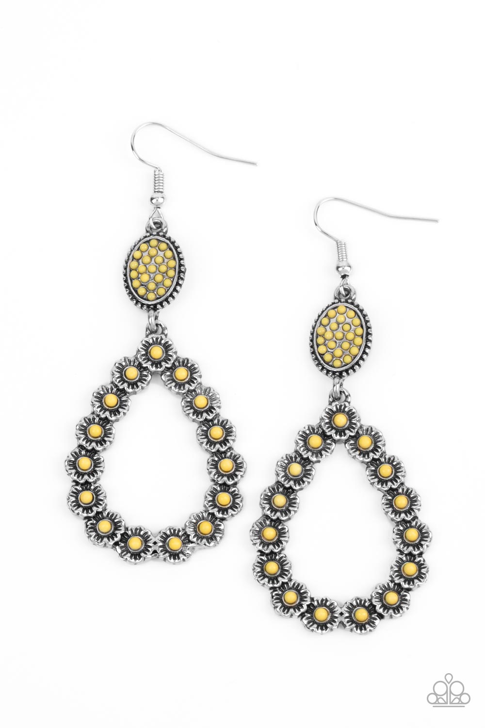 Farmhouse Fashion Show - Yellow Dainty Beaded Floral Frame Paparazzi Earrings