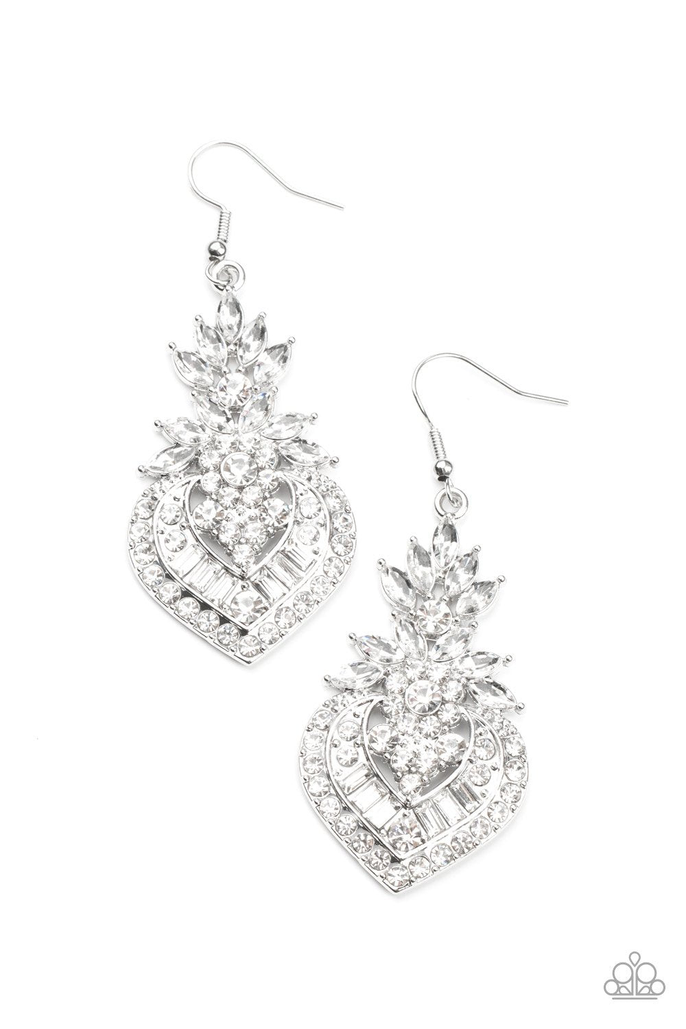 Royal Hustle - White Round, Marquise, & Emerald Cut Rhinestone Paparazzi Earrings
