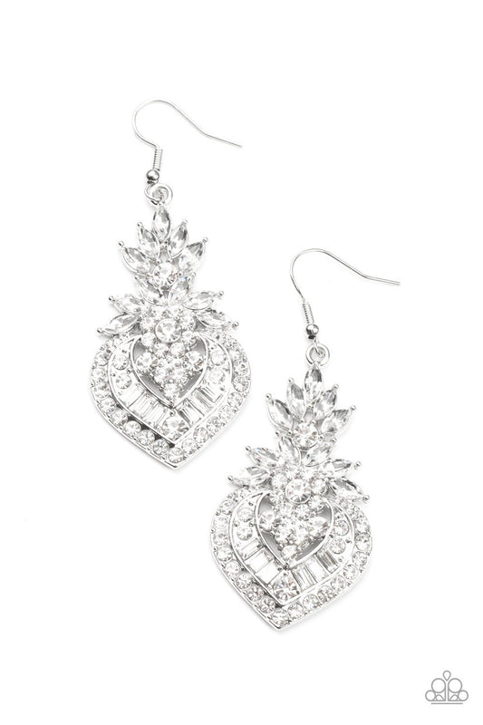 Royal Hustle - White Round, Marquise, & Emerald Cut Rhinestone Paparazzi Earrings