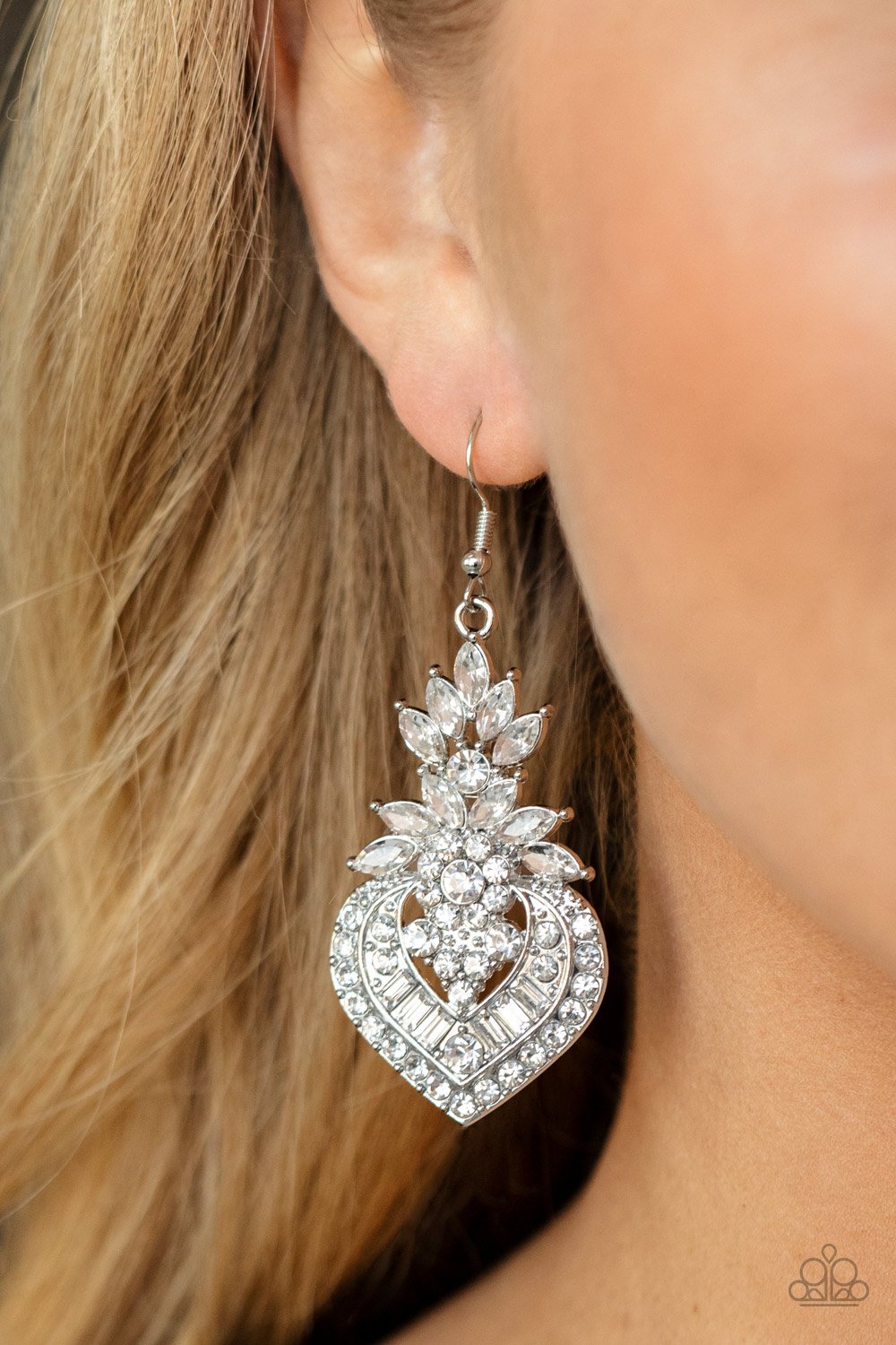 Royal Hustle - White Round, Marquise, & Emerald Cut Rhinestone Paparazzi Earrings