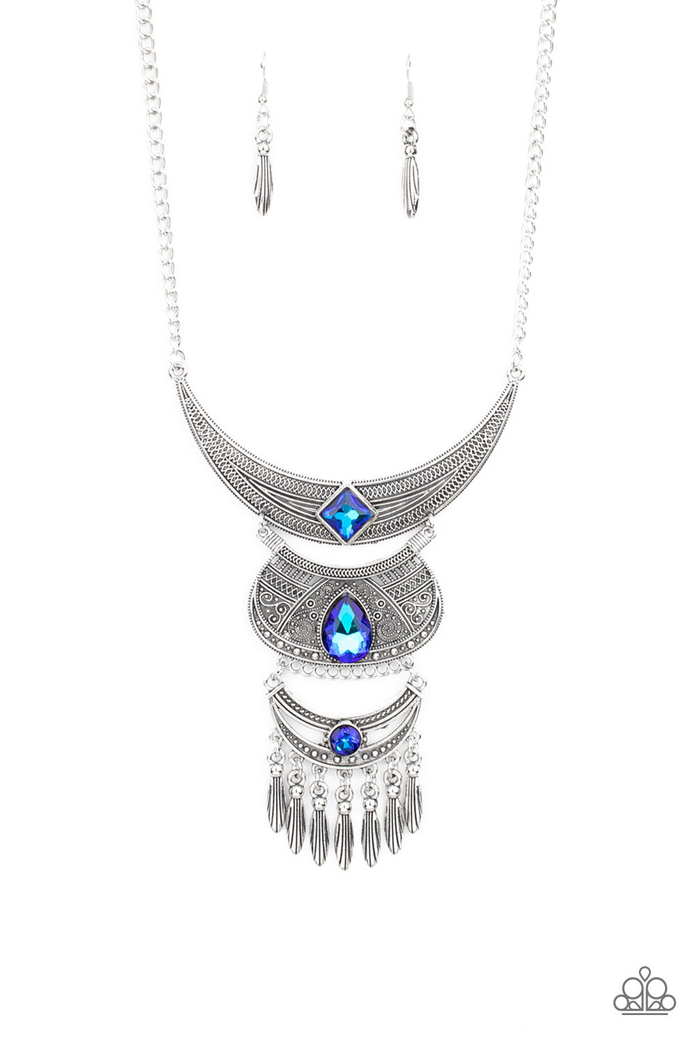 Lunar Enchantment - Blue UV Shimmer Rhinestone Paparazzi Necklace & matching earrings
