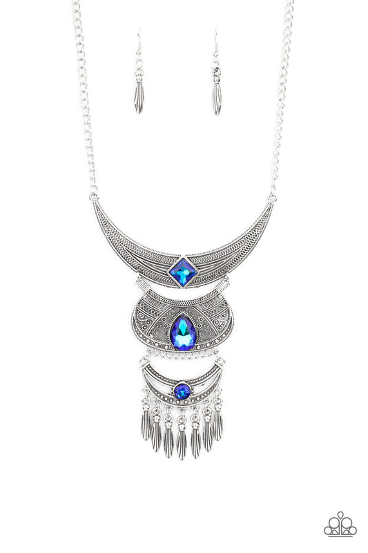 Lunar Enchantment - Blue UV Shimmer Rhinestone Paparazzi Necklace & matching earrings
