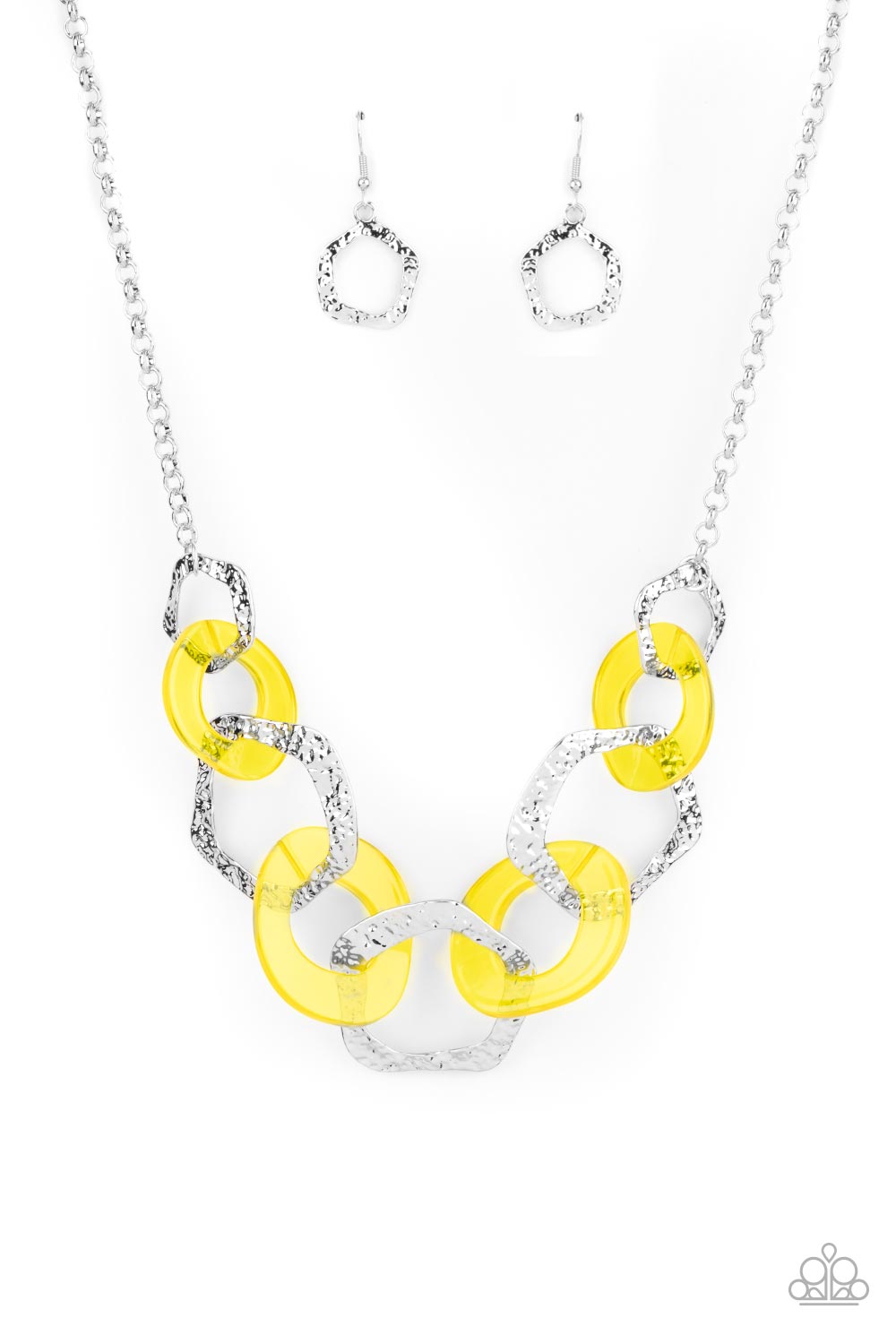 Urban Circus - Yellow Neon Acrylic & Silver Asymmetrical Hoop Necklace & matching earrings