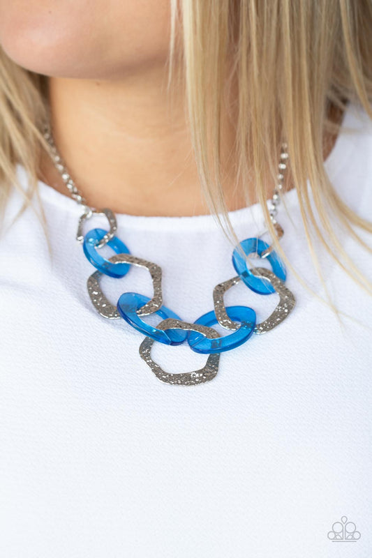 Urban Circus - Blue Neon Acrylic & Silver Asymmetrical Hoop Necklace & matching earrings