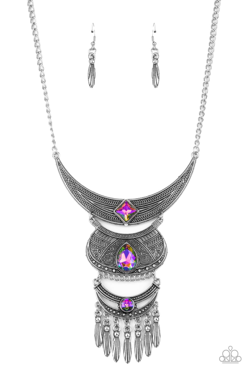 Lunar Enchantment - Multi Iridescent UV Rhinestone Paparazzi Necklace & matching earrings