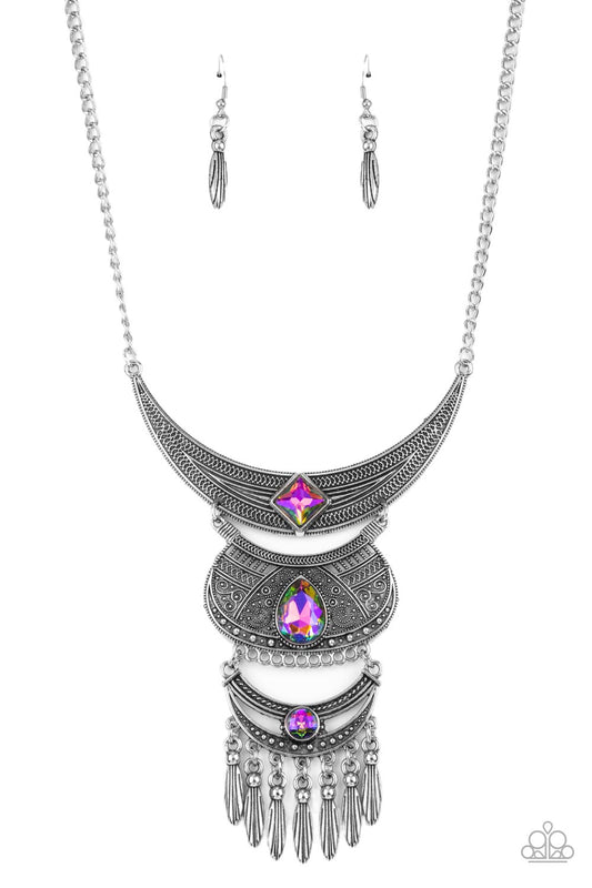 Lunar Enchantment - Multi Iridescent UV Rhinestone Paparazzi Necklace & matching earrings