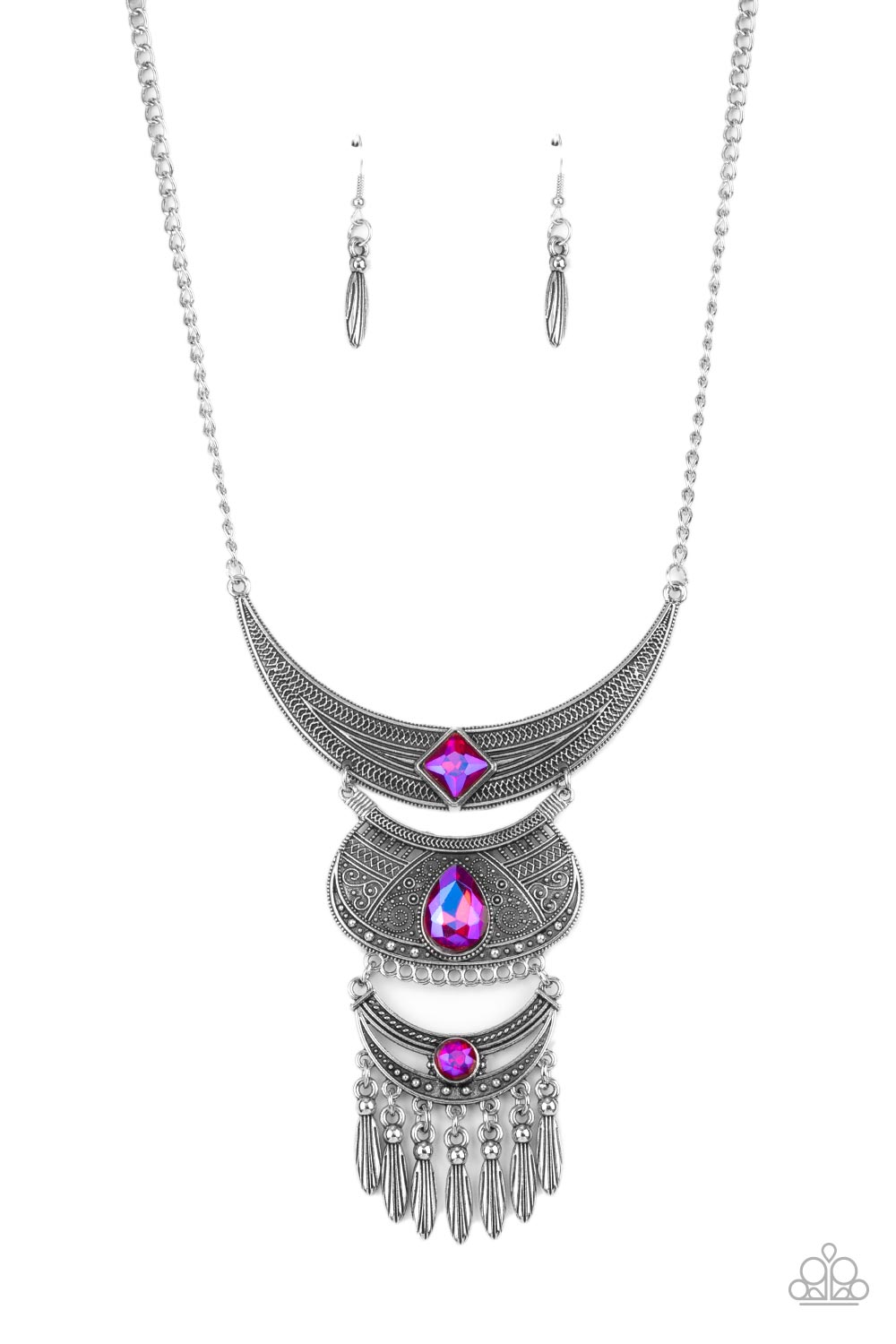 Lunar Enchantment - Pink UV Shimmer Rhinestone Paparazzi Necklace & matching earrings