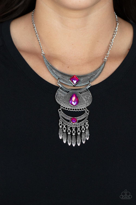 Lunar Enchantment - Pink UV Shimmer Rhinestone Paparazzi Necklace & matching earrings