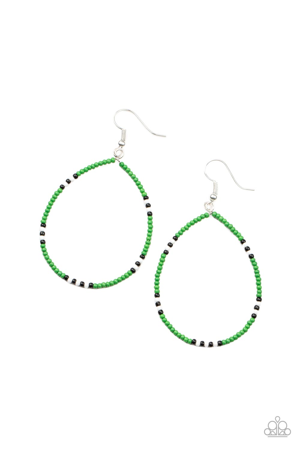 Keep Up The Good BEADWORK - Green, White, and Black Seed Bead Paparazzi Earrings