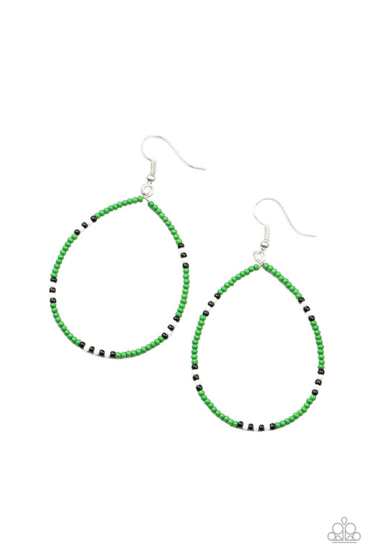 Keep Up The Good BEADWORK - Green, White, and Black Seed Bead Paparazzi Earrings
