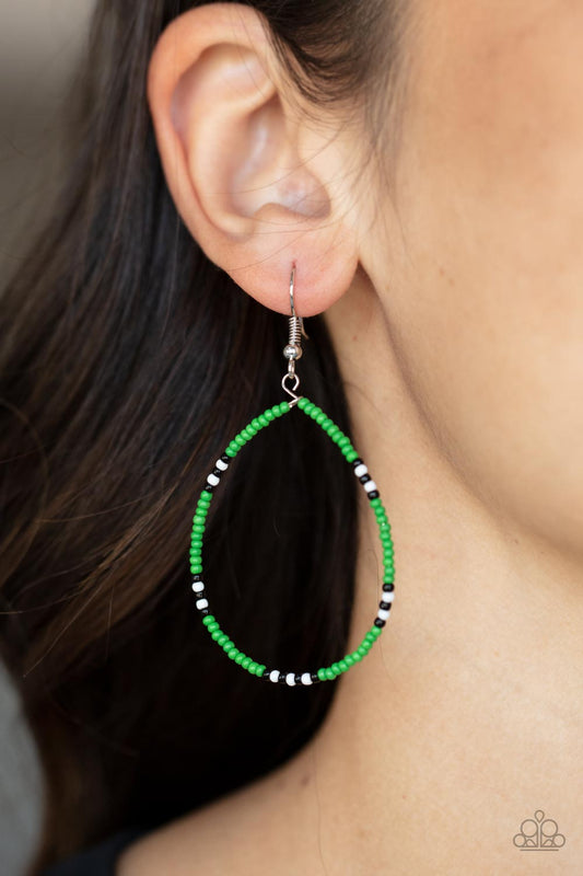 Keep Up The Good BEADWORK - Green, White, and Black Seed Bead Paparazzi Earrings