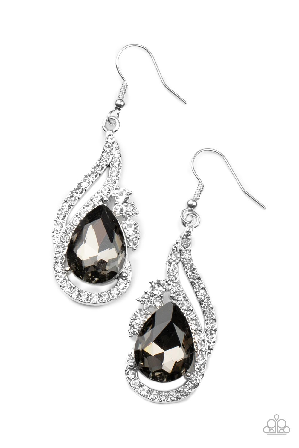 Dancefloor Diva - Silver Oversized Smoky Gem & White Rhinestone Paparazzi Earrings