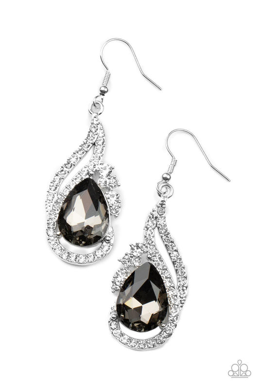 Dancefloor Diva - Silver Oversized Smoky Gem & White Rhinestone Paparazzi Earrings