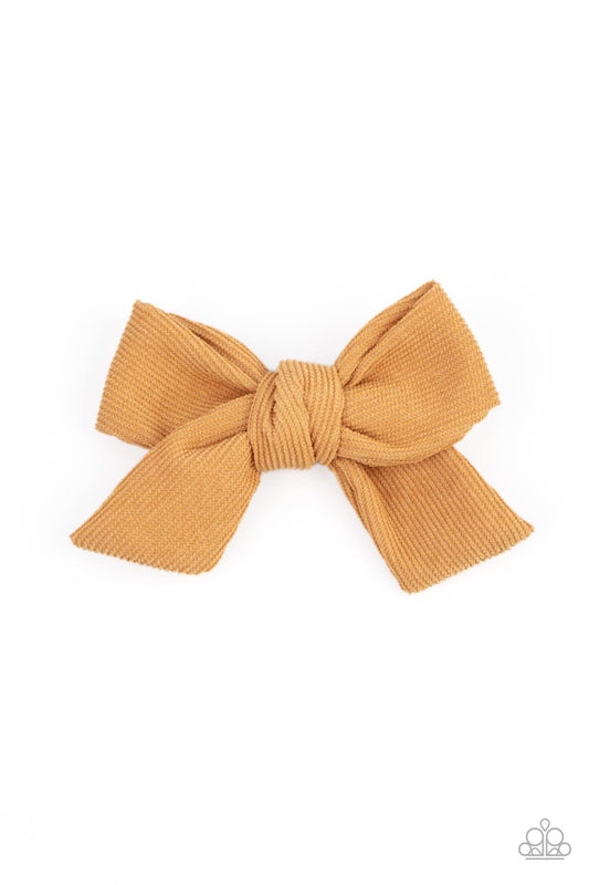 Corduroy Cowgirl - Yellow Corduroy Bow Paparazzi Hair Clip