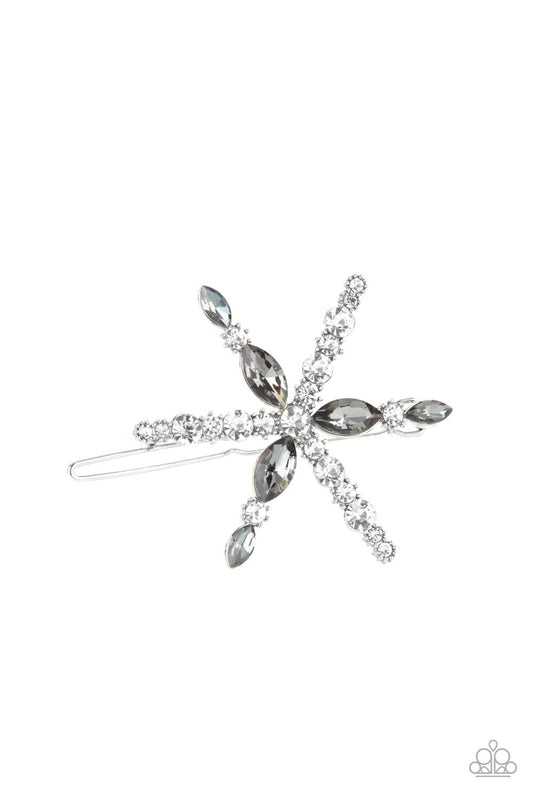 Celestial Candescence - Silver & Smoky Rhinestone Stellar Shaped Paparazzi Hair Clip