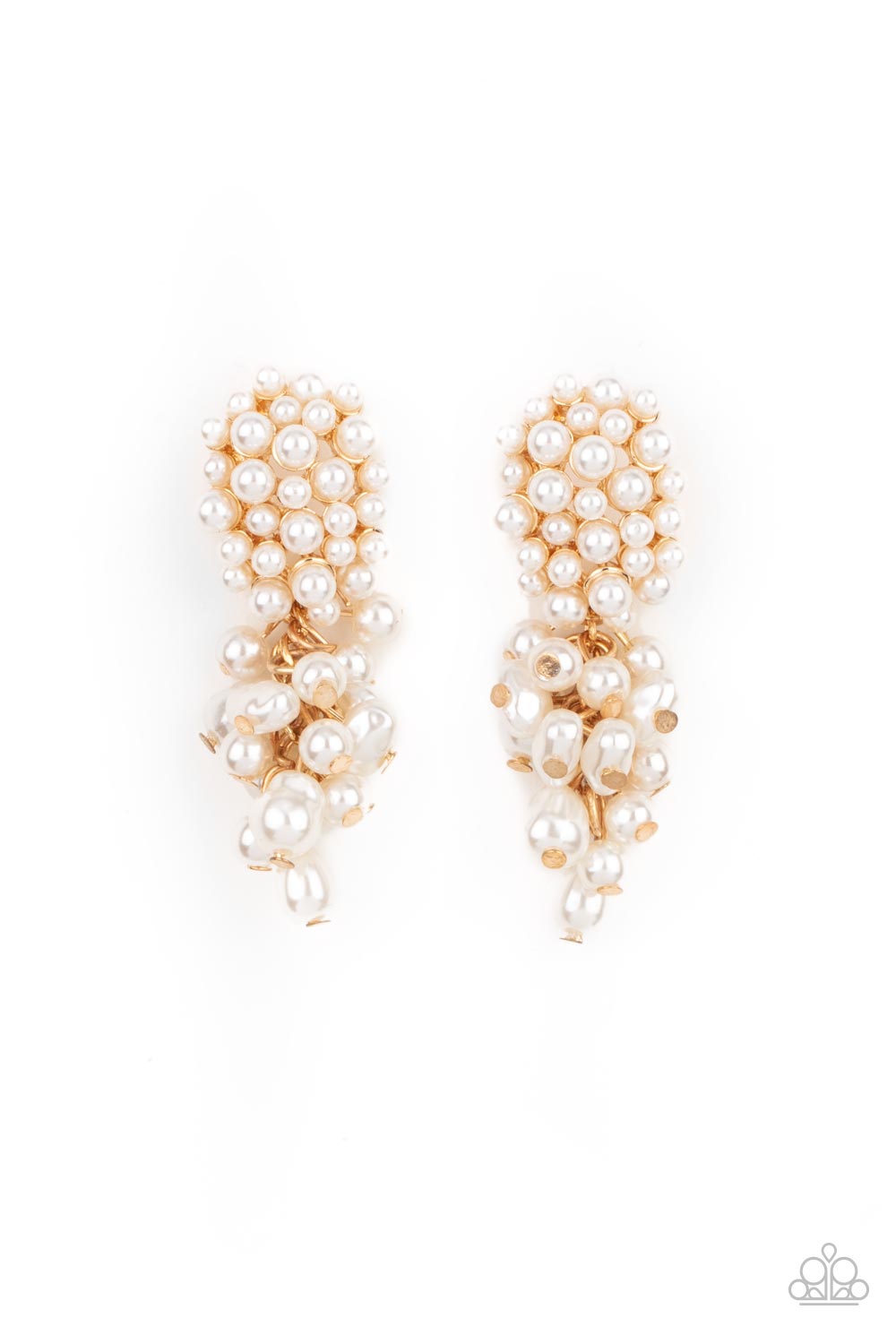Fabulously Flattering - Gold Fittings & White Pearl Tassel Paparazzi Earrings