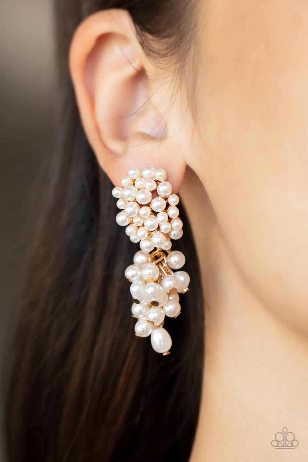 Fabulously Flattering - Gold Fittings & White Pearl Tassel Paparazzi Earrings