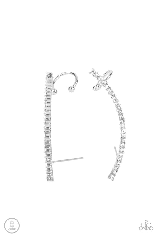 Sleekly Shimmering - White Rhinestone Paparazzi Ear Crawler Earrings