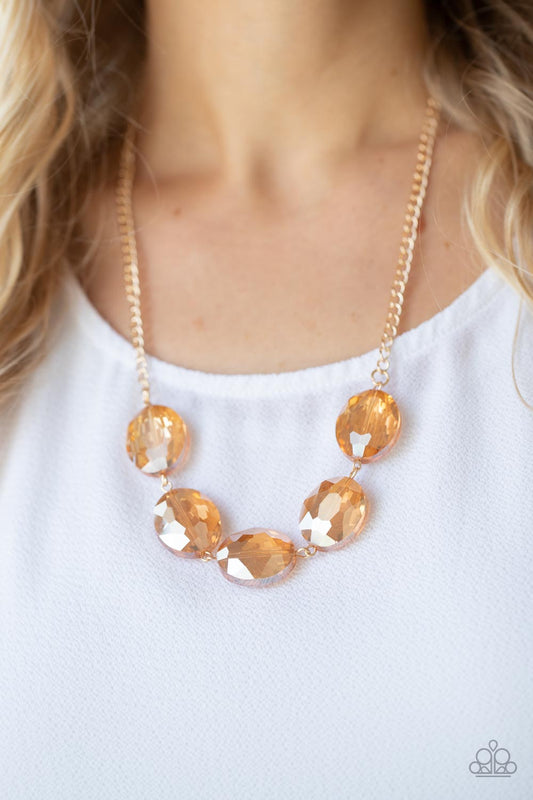 Cosmic Closeup - Gold Oversized Iridescent Finish Faceted Beaded Paparazzi Necklace & matching earrings