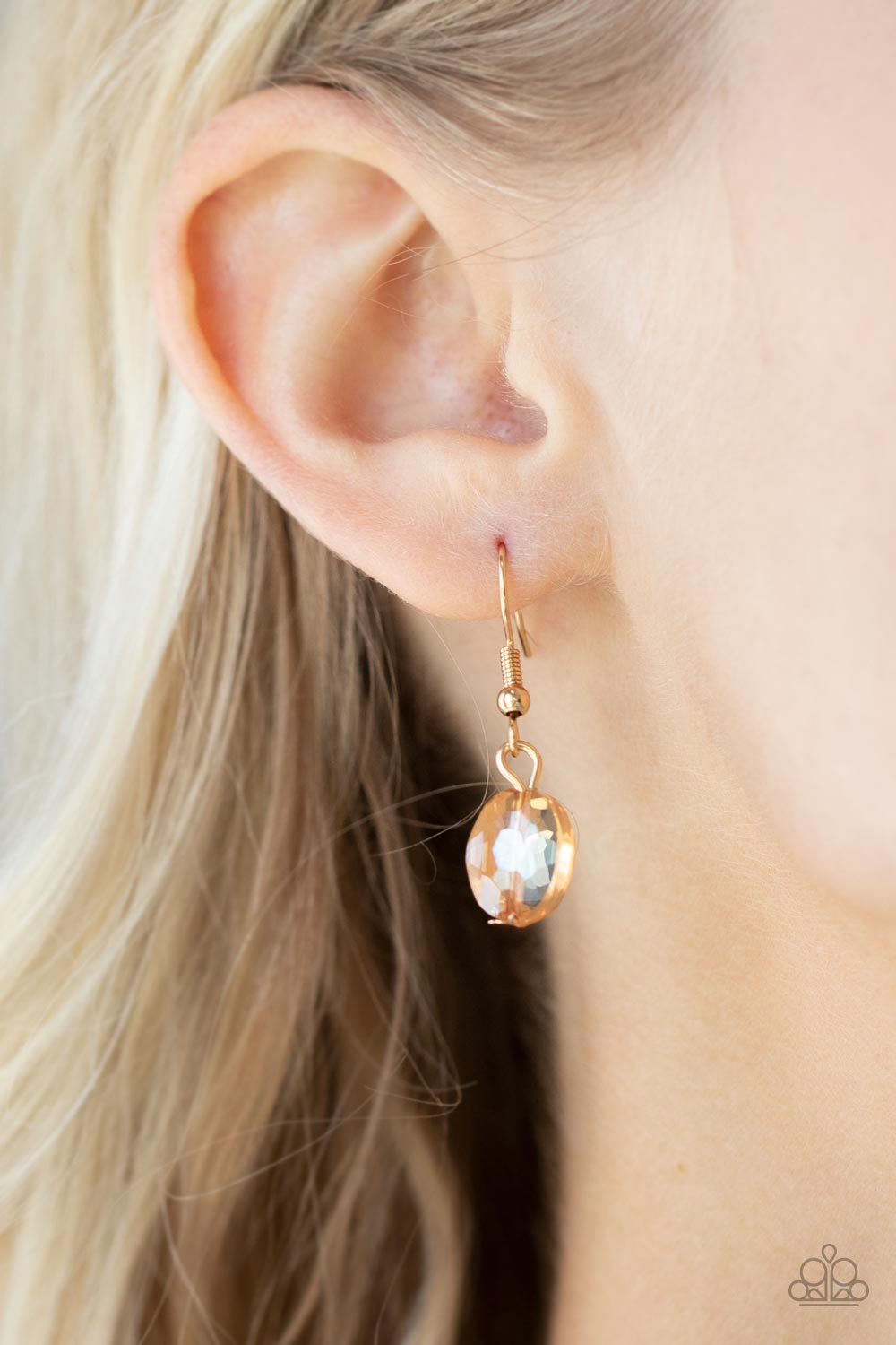 Cosmic Closeup - Gold Oversized Iridescent Finish Faceted Beaded Paparazzi Necklace & matching earrings