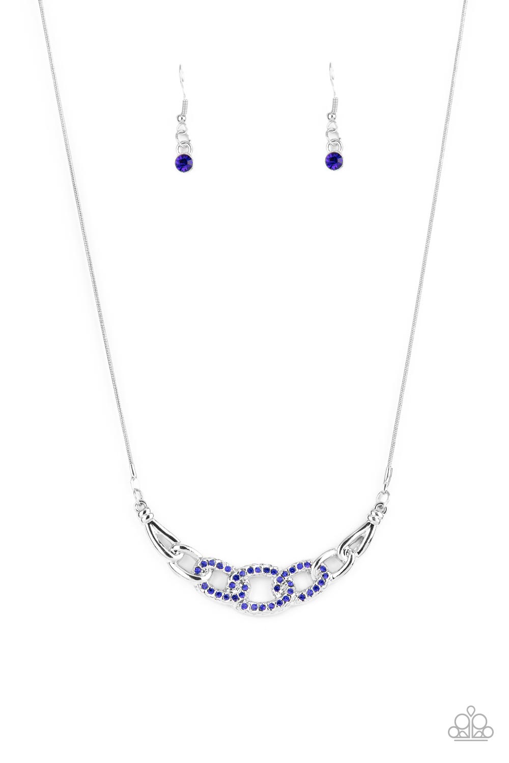 KNOT In Love - Blue Dainty Rhinestone Encrusted Links Paparazzi Necklace & matching earrings