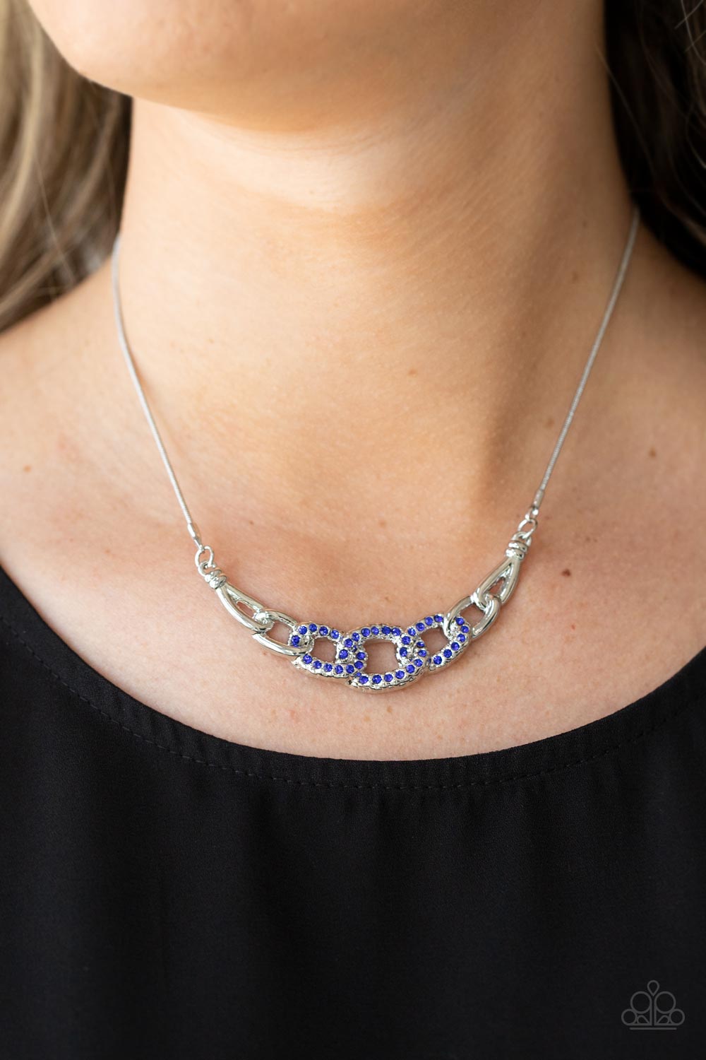 KNOT In Love - Blue Dainty Rhinestone Encrusted Links Paparazzi Necklace & matching earrings