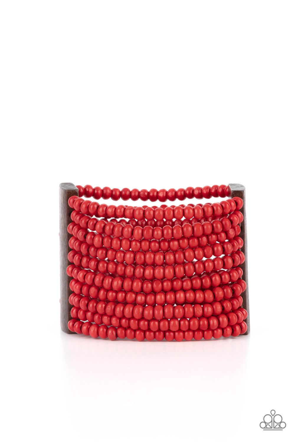 Waikiki Wonderland - Red Wooden Beads & Brown Wooden Rectangle Frame Paparazzi Stretch Bracelet