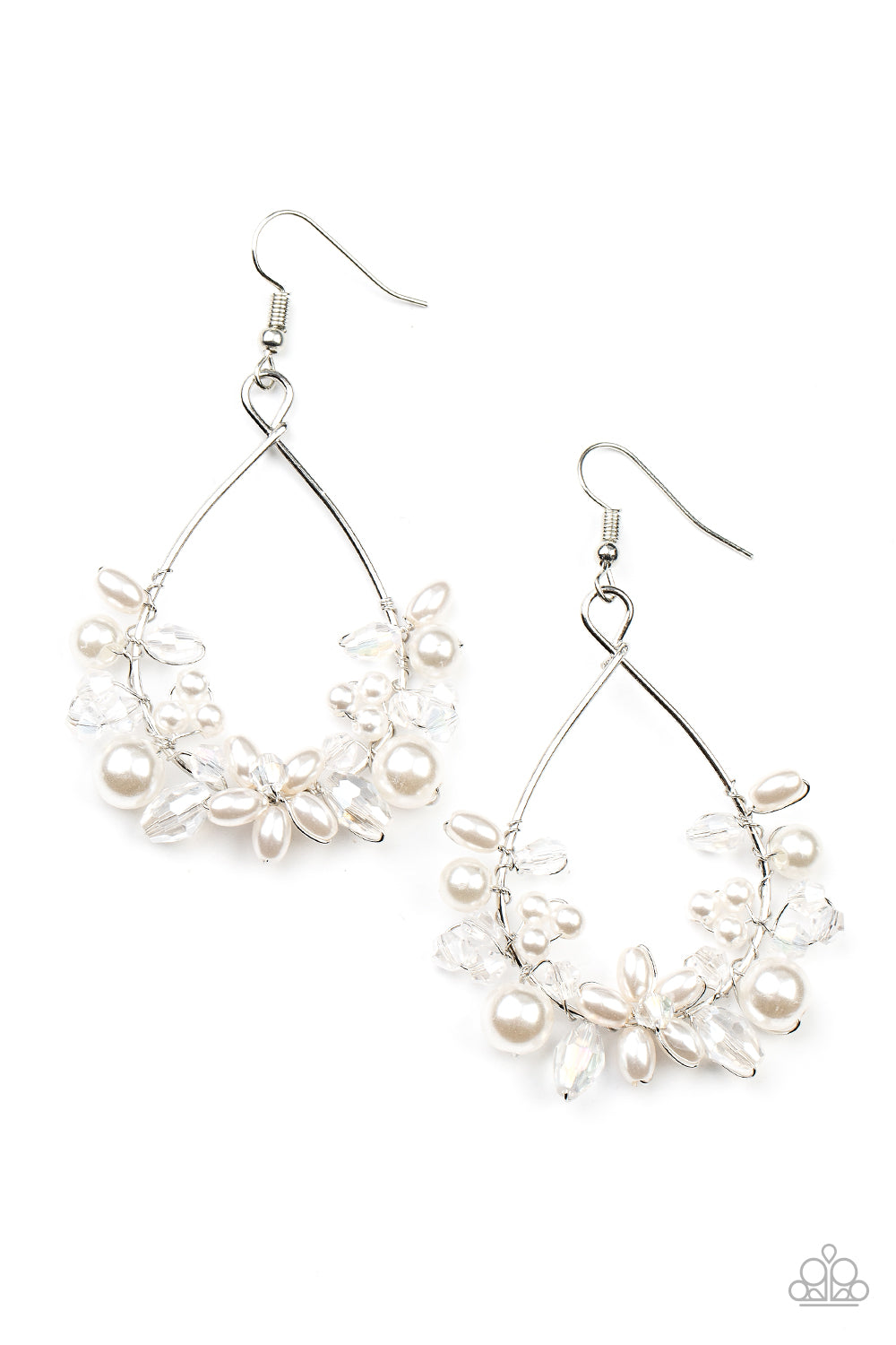 Marina Banquet - White Pearl & Crystal-Like Beaded Paparazzi Earrings