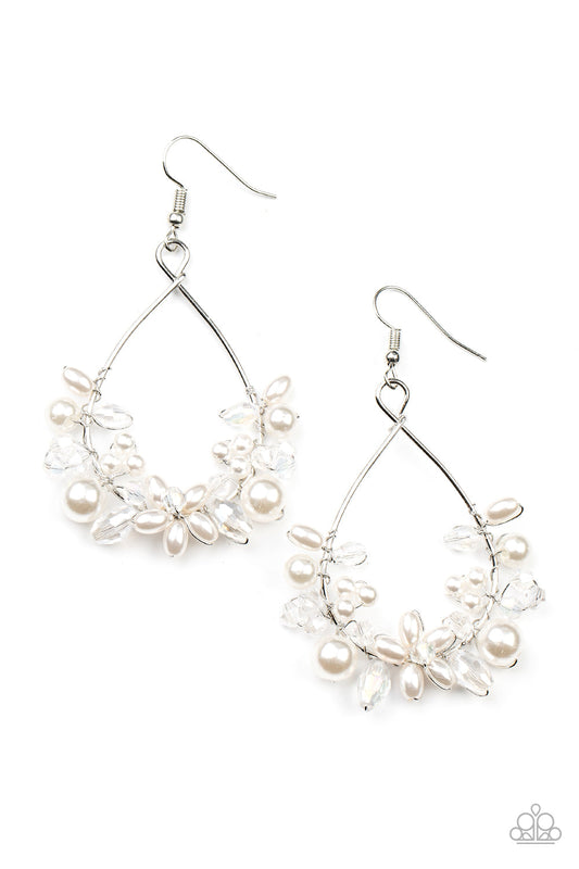 Marina Banquet - White Pearl & Crystal-Like Beaded Paparazzi Earrings